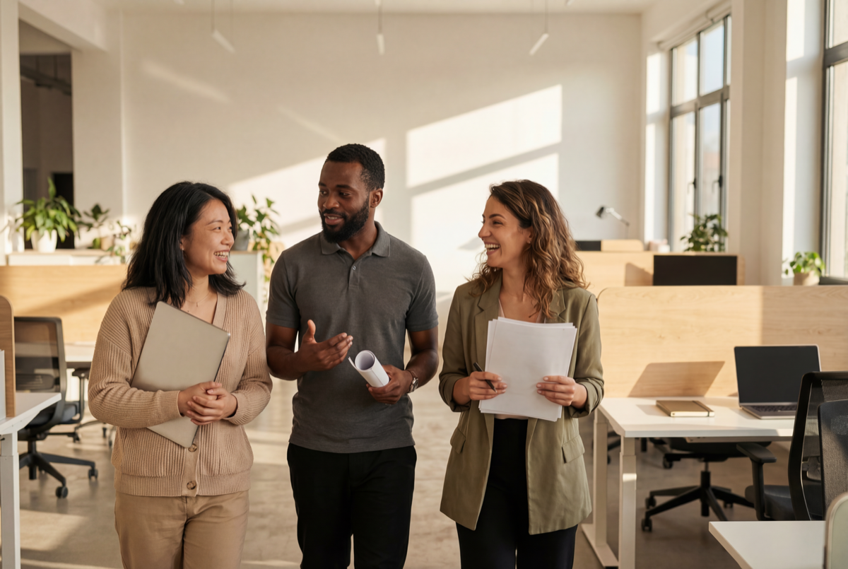 Colleagues talking in an office